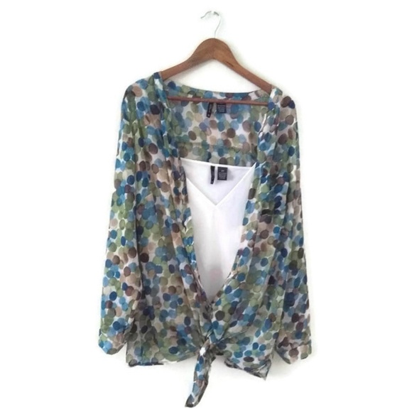 new directions Tops - New Directions Woman Polka Dot Sheer Shirt